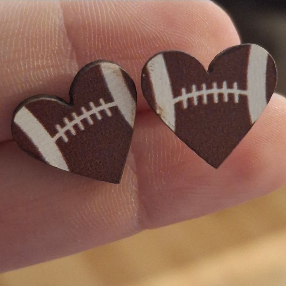 Football Heart Stud Earrings